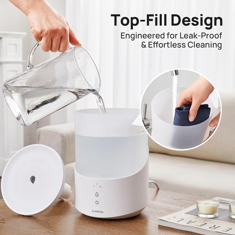 CLARSTON Humidifier for Bedroom, 2.5L Cool Mist Humidifier with Essential