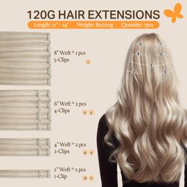 DOORES Human Hair Extensions Clip in, Soft Honey Blonde Highlight Platinum Blonde 120g 7pcs 16 Inch, Remy Clip in Hair Extensions Natural Thick Weft for Women