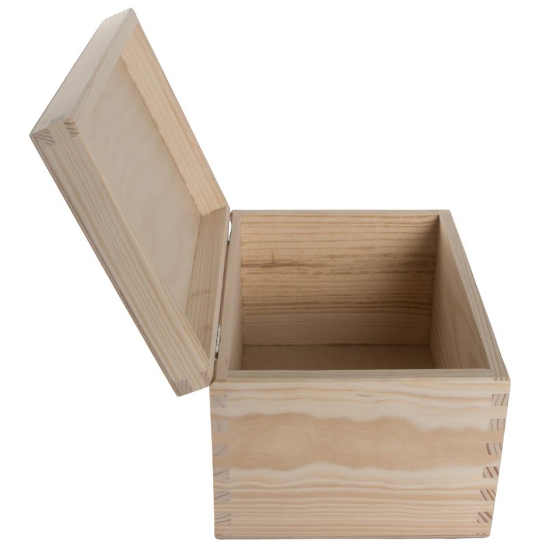 WooDeeDoo Rectangular Wooden Storage Box with Hinged Lid – 22