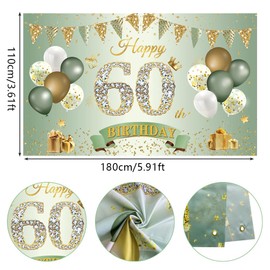 60th Birthday Banner Women Men Decoration Green Gold 60 Background Banner 60 Years Birthday Banner Extra Large Fabric Sign Poster for 60th Birthday Party Decoration