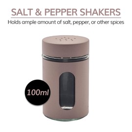 Natural Salt & Pepper Shakers – Glass & Metal Seasoning Dispensers with Viewing Window, 100ml (Pink)