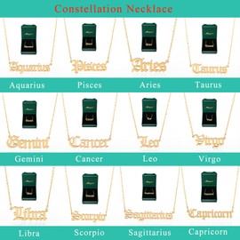 Minegreet Old English Zodiac Necklace for Women, Horoscope Birth Star Sign Letter Astrology Constellation Necklace Birthday Gift (Pisces-Gold)