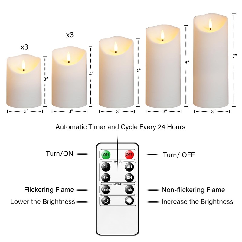 Nimiko Flameless Candles with Remote, Battery Operated Flickering Flameless Candles,