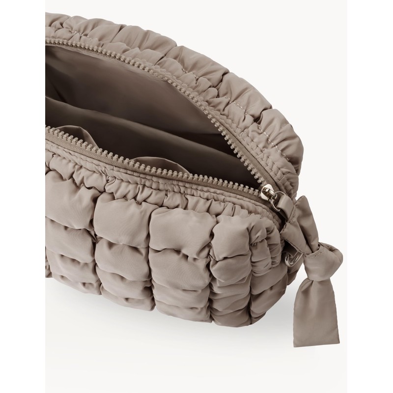 Unilily Puffy Cosmetic Bag for Women, Stone, Medium, Quilted Pattern