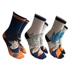 Dragon Ball Z Socks for Men, Goku Design Super Saiyan Set of 3 Classic Tall Socks, Gifts Men and Teenagers, Size EU 39/42 - Blue White and Grey, Blue, White and Grey, 39-42