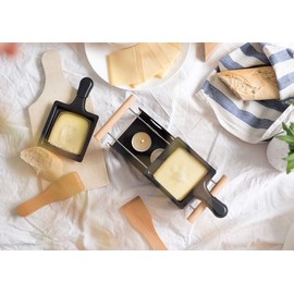 Rosenstein & Söhne Raclette without electricity: set of 4 tea light raclette for 2 people, with scrapers and tea lights (barbecues with tea lights, foldable, grill)