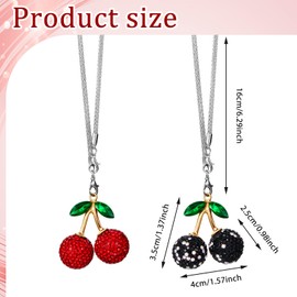 2Pcs Bling Cherry Car Hanging Ornament Cherry Car Decor Accessories for Women Cute Crystal Rear View Mirror Pendant Sparkly Rhinestones Automotive Decoration Hippie Accessory Charm Gifts (Red,Black)