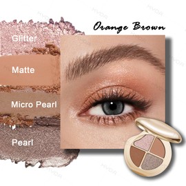 4 Colors Eyeshadow Palette, Neutral Brown Matte Eyeshadow, Pearl Metallic Glitter Makeup Palette, High Pigment Pressed Powder Eyes Makeup for Old Women, Lasting Blendable, Orange Brown