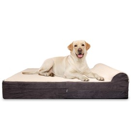 Jumbo Orthopedic Dog Bed - 7-inch Thick Memory Foam Pet Bed with Pillow - Removable Cover, Anti-Slip Bottom - Free Waterproof Liner Included - Sturdy Beds for Large Breed Dogs - Modern Big Dog Bed