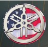 Yamaha Tuning Fork Decal - Silver with American Flag Background