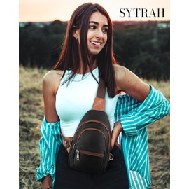 SYTRAH Sling Bag for Women, Crossbody Bags for Women Trendy Fanny Pack Crossbody purse Vegan Leather Sling Backpack Black Brown