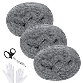 SelfTek Steel Wool 000 15 m with Work Gloves Scissors Fine Against Rodents Steel Wool Steel Wool for Holes and Wall Cracks of Home, Garden and for Cleaning and Polishing Pack of 3