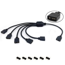 Jstincal 1-to-5 ARGB Splitter Cable, ARGB Cable, 5V 3 Pin Addressable RGB Extension Cable ARGB LED Sync Cable for Computer Chassis CPU Cooler and 5V ARGB Fan (1 Pack)