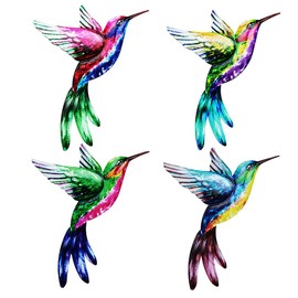 4 Pack Metal Hummingbird Wall Art, 3D Outdoor Bird Garden Wall Decorations, Hummingbird Metal Wall Decor, Indoor Outdoor Hanging Decoration (colors)