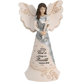 Elements Faith Angel Figurine by Pavilion, 6-1/2-Inch, Holding Cross, Inscription with God All Things Are Possible