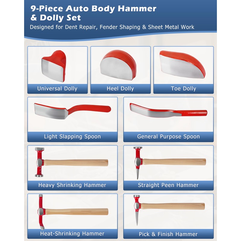 DAYUAN Auto Body Repair Hammer and Dolly Set, Forged Steel