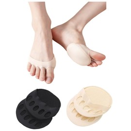 HappyHome Foot Protection Pads, Toe Socks, Foot Cushion, Set of 4, 2 Pairs Set, One Size Fits Most, Unisex, Foot Care (2 Black / Beige 2 Pairs Total)