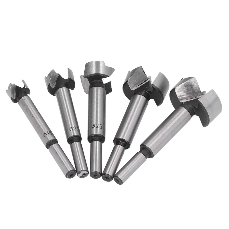 5Pcs Forstner Drill Bit Round Shank 15mm 20mm 25mm 30mm