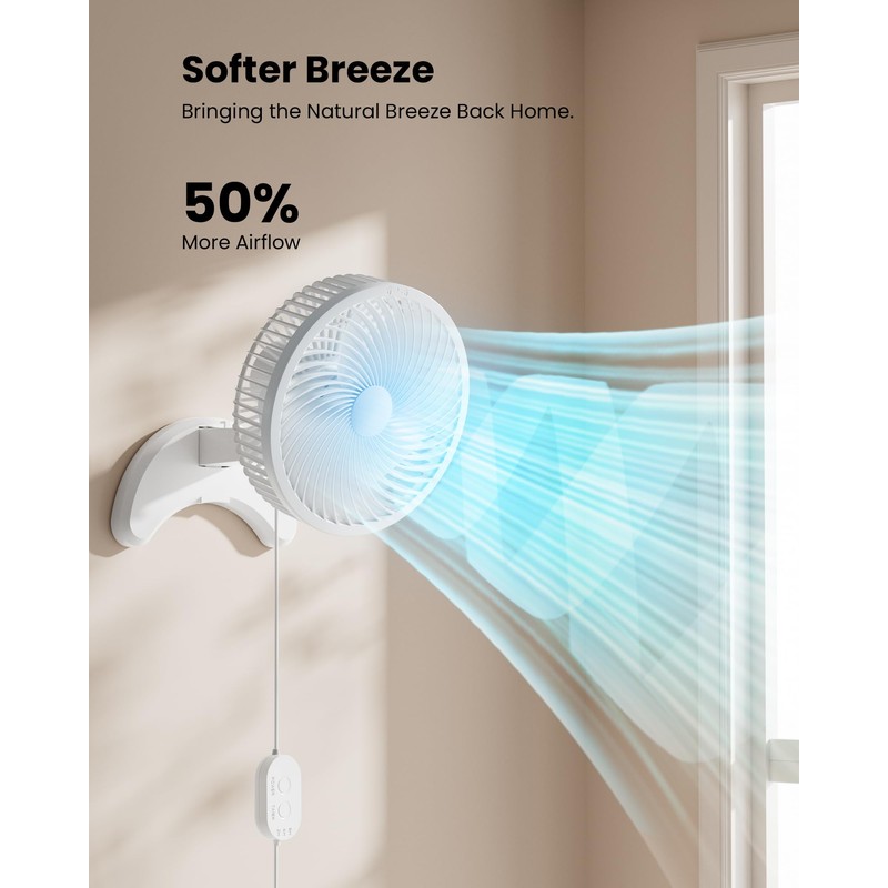 Koonie 8'' Wall Mount Fan, Quiet Small Wall Fan with