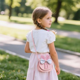 Idefair Toddler Purse for Girls, Birthday Gift for 3 4 5 6 7 8 9 10 Kids Mini Crossbody Bag, Bunny Wallet Shoulder Bags (Pink, Letter C)