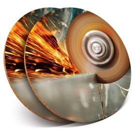 Destination Vinyl ltd 2 x MDF Glossy Top Coasters Round - Angle Grinder Workshop Engineer 12195