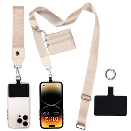 FUVLIFE Phone Lanyard Crossbody Wrist Strap, Adjustable Clip and Go Strap for Phone with Wallet Crossbody, Phone Strap with Zippered Pouch, Universal Hands-Free for All Cell Phone