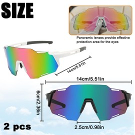 BAISHUWU Sports Sunglasses, Pack of 2 Polarised Cycling Glasses, Quick Glasses Rave, Cycling Glasses, Windproof, Cycling Glasses for Men and Women, UV400 Polarised Cycling Glasses for Outdoor Sports