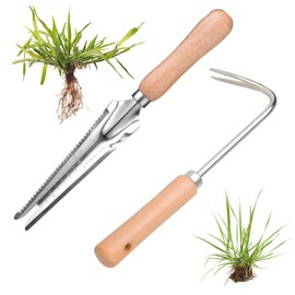 DragonX2 Pack of 2 Root Weeder with Handle, Stainless Steel Weeder with Planting Function, Manual Weeder for Digging, Weeding, Garden Root Weeder, for Digging, Weeding, Transplanting, Root