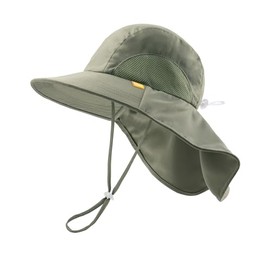 FURTALK Toddler Kids Sun Hat with Neck Flap UPF 50+ UV Protection Wide Rigid Brim Boys Girls Beach Swim Sun Hats, Green, 2-5 Years