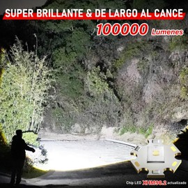 Shadowhawk Linterna Led Recargable, Lampara De Mano 100000 Lumens XHM90.2 Linternas Led Recargables Alta Potencia, USB Potente Linterna Tactica, IPX67 Impermeable 7 Modos linterna de mano Emergencia