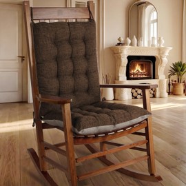 OVOV Non-Slip Rocking Chair Cushion Extra Large Chair Pads with High Back Linen Cushion for Rocking Chair Set of 2 Coffee