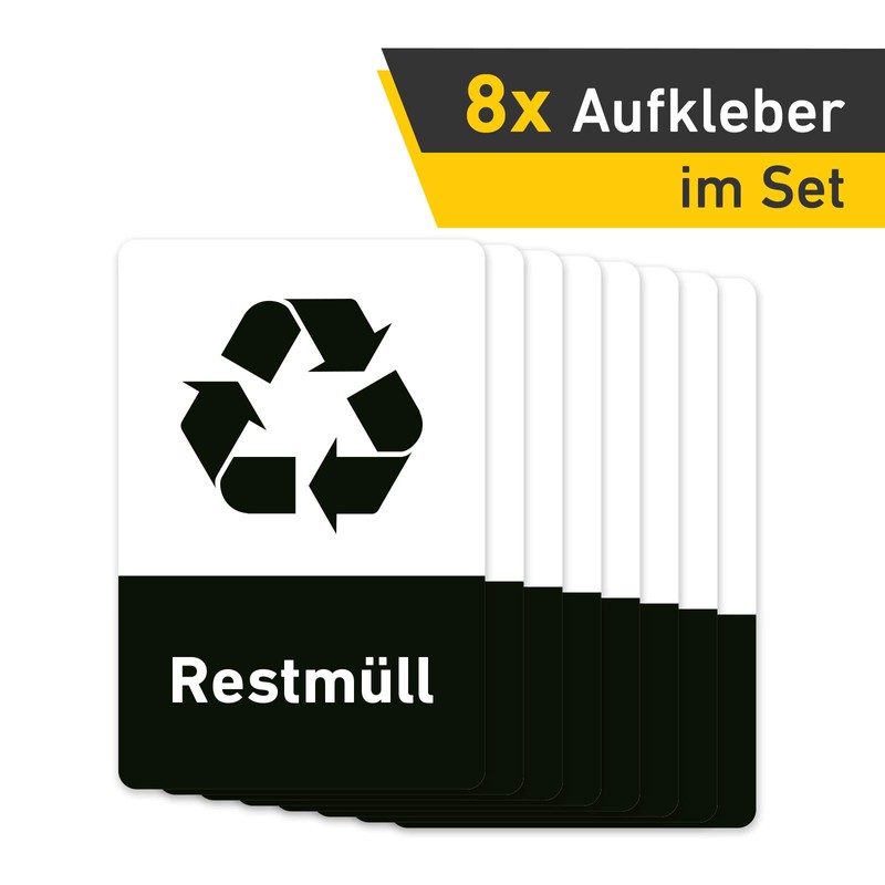 Recycling Sticker Set of 8 Residual Rubbish Bin Rubbish Bin