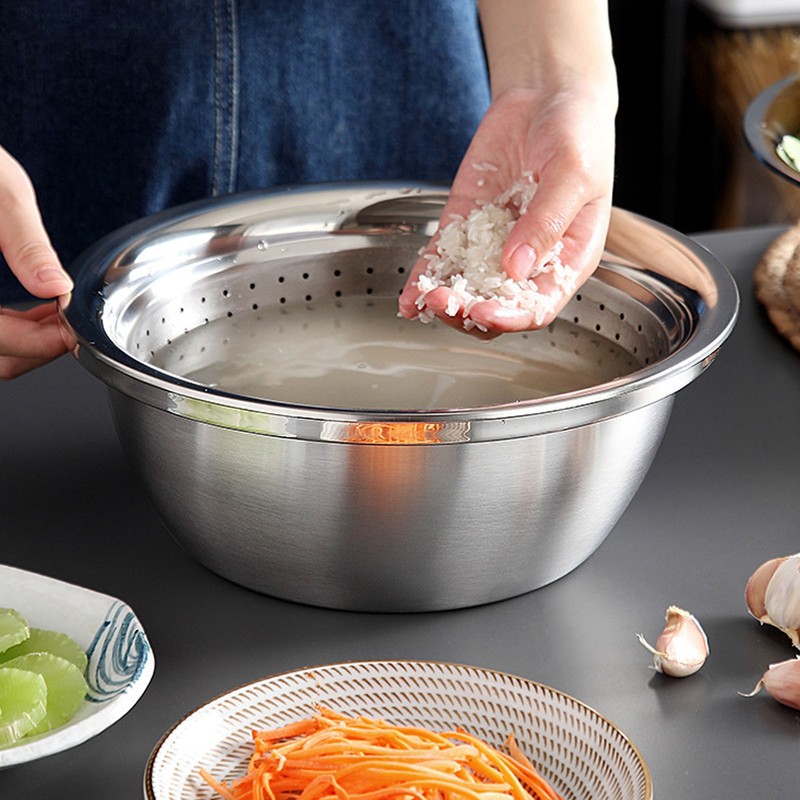 3 In 1 Colander Strainer Set Stainless Steel Rice Washing