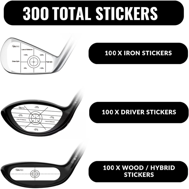 Veltec Premium Golf Impact Tape Labels, Self-Teaching Sweet Spot and