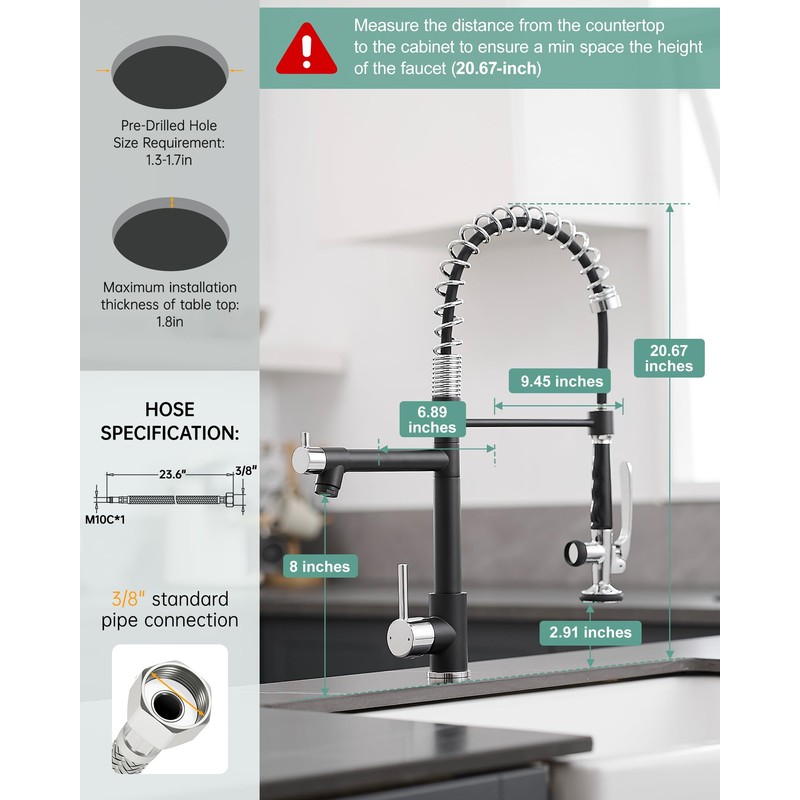 Fapully Kitchen Sink Faucet, Pull Down Kitchen Faucet, Black and