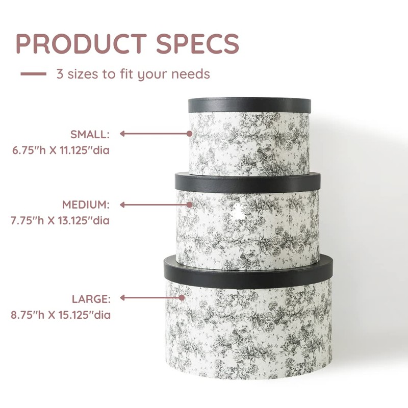 Soul & Lane Floral Hat Round Boxes with Lids, Set