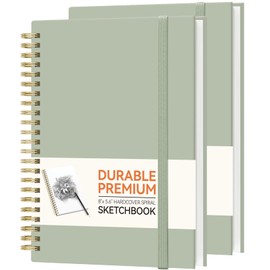 Forvencer 2 Pack Blank Spiral Notebook, 8"x 5.6"Hardcover Sketch Book, 100GSM Thick Paper, Art Sketchbook for Women & Adult, 2 x 100 pages Drawing Book Journal for School Office Drawing, Green
