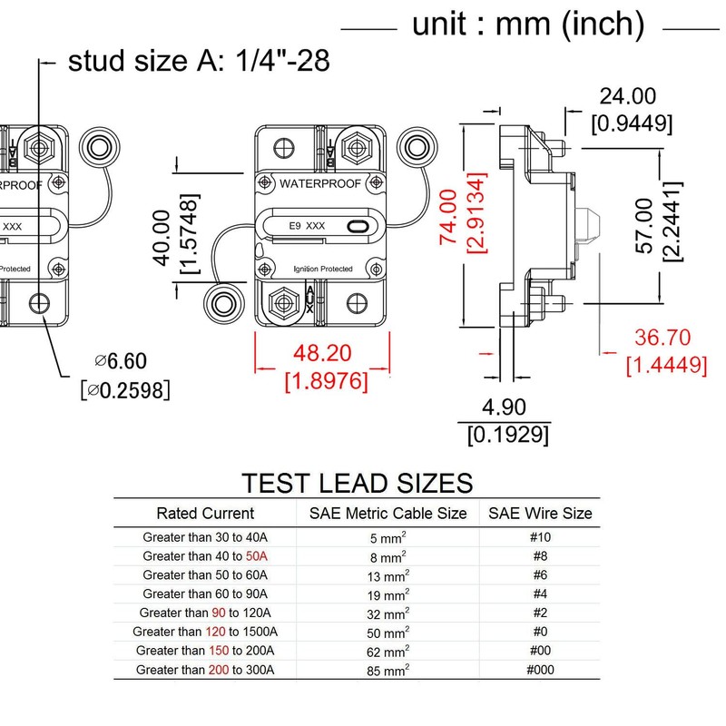 T Tocas 150 Amp Circuit Breaker with Recessed Switch Button