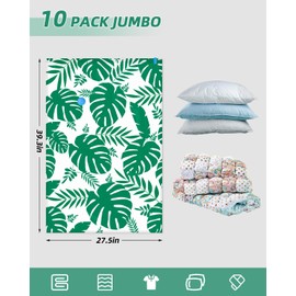 Colemoly Vacuum Storage Bags 10 Jumbo with Electric Air Pump, Big Compression Bags, Space Saver Vacuum Seal Bags for Clothing, Blankets, Storage and Organization, Travel Essentials