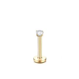 Unbranded 20G Gold / Rose Gold Steel Prong Set Tiny Pearl Threadless Push Labret Nose Stud - 1/4" (6mm), Gold, 1 Single Piece