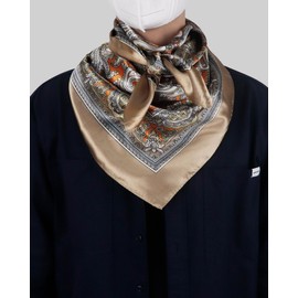 Hymeiluely 35 Inch Wild Rag Cowboy Bandana Scarves for Men, Large Neckerchief Silk Feel Western Neck Scarf for Women (T-Khaki Orange)