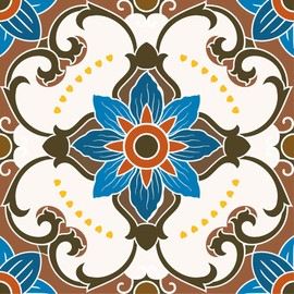 Poromoro Spanish Portuguese Azulejo Style Peel and Stick Backsplash Tile Stickers Set of 16 pcs(3.9_54)