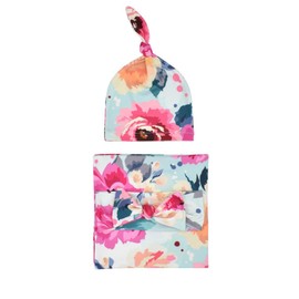 ORFOFE 1 Set Newborn Floral Print Swaddle Headband Turban Hat Blanket Soft Skin Friendly Material for Boy Girl for Photo Shoots Special Occasions
