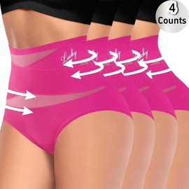 4-Pack/Set High-Waist Shaping Panties for Women- Seamlesslce Silk Mesh Control Briefs, Tummy slimming & Butt LiftingUnderwear Breathable Everyday:_Pink 4pcs_XL