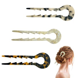 Vordpe 3 Pieces U-shaped Hairpin Fork, French Style, Fashion Acetic Acid Hair Fork, U-shaped Hair Clips, Hairpin Bun Hair Pin Hair for Women Girls (Round U Shape)