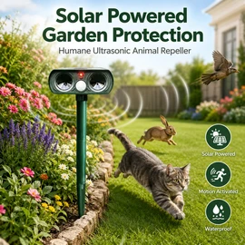 Solar Ultrasonic Animal Repeller for Outdoor Use – Motion Sensor Deterrent Light for Yard, Garden & Patio