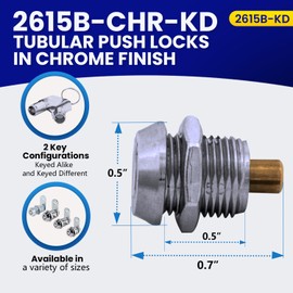 FJM Security 2615B-KD Miniature Tubular Push Locks, Cabinet Locks, BAB Proofing Solution, Door Lock and Drawer Lock for Home Improvement, Keyed Different, Chrome Finish