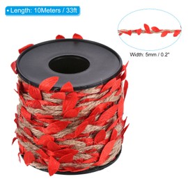 PATIKIL 33ft 5mm Burlap Leaf Ribbon, Braided Decoration Vine Natural Jute Rope Twine with Artificial Leaves for Jungle Wedding Party Home Garden Decor, Red