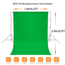 Vevelux Photography Background 2 x 3 m, Photo Background Made of 100% Polyester with 4 Large Studio Clamps & 4 Tarp Clips, Green Screen for Photo Studio, Video and TV