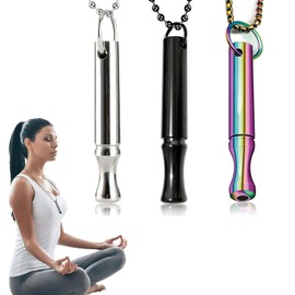 3PCS Breathing Necklace, Stainless Steel Anxiety Necklace, Breathing Exercises Necklace in 3 Colors, Portable Stainless Steel Whistle Necklaces for Men Women Meditation